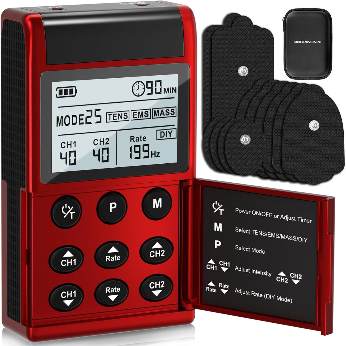 KingPavonini 4-IN-1 TENS Unit Muscle Stimulator, DIY & TENS & EMS & MASS