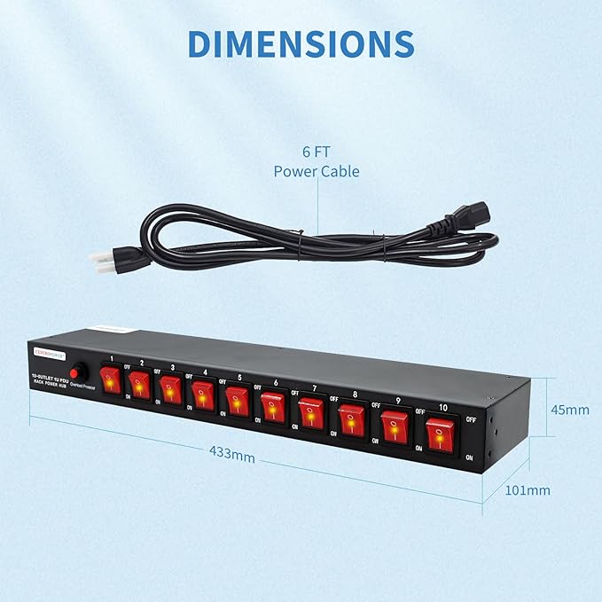 1U PDU Horizontal Rackmount Power Strip - Image 3