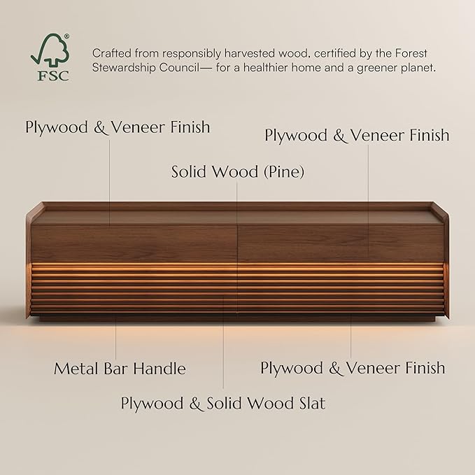 POVISON Fully-Assembled Mid Century Modern TV Stand, 70.87" Wood Media Console - Image 6