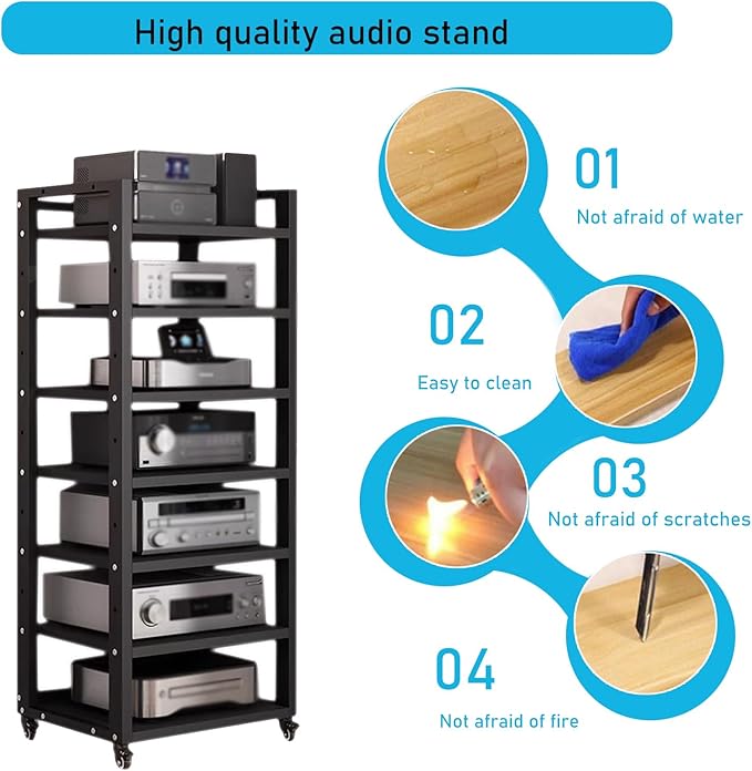 Dernoing 7 Tier Audio Rack Tower, CD Record Player Stereo Receiver AV Equipment - Image 5
