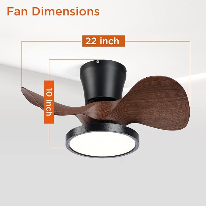 ocioc Quiet Ceiling Fan with LED Light 22 inch Large Air Volume Remote Control - Image 4