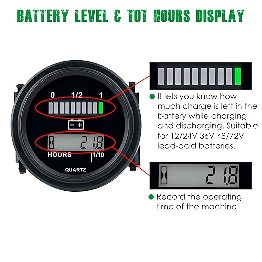 Yooreal 12/24V 36/48V 72V Golf Cart Battery Meter, Hour Meter&Battery Indicator - Image 2