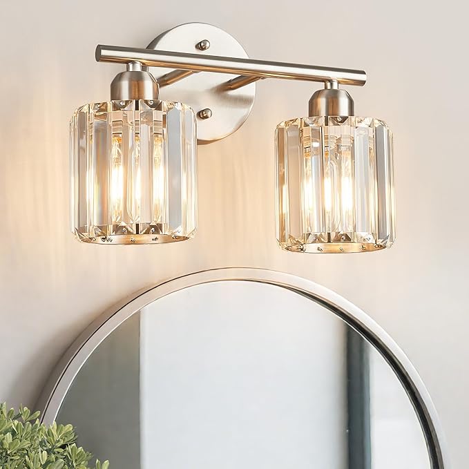 FDPBY Modern 2 Light Crystal Vanity Light, Brushed Nickel Vertical Bathroom by FDPBY
