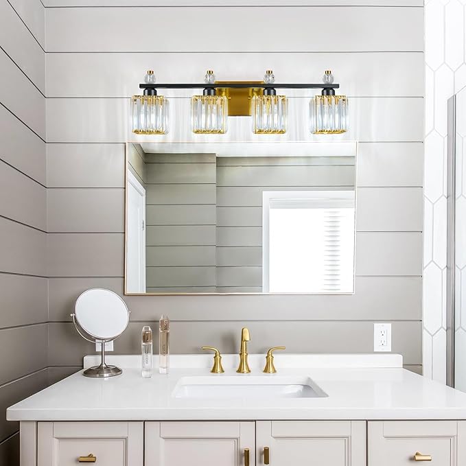 FDPBY Vanity Lights 4-Light Modern Crystal Vanity Light Black Gold Bathroom - Image 3