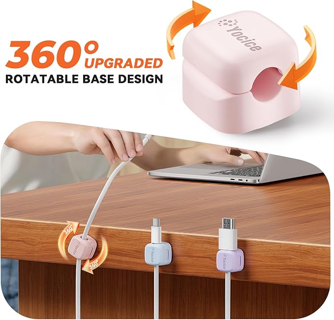 Yocice 6Pack Rotatable Cord Organizer, Spring Cable Clips Desk Cable Management - Image 2