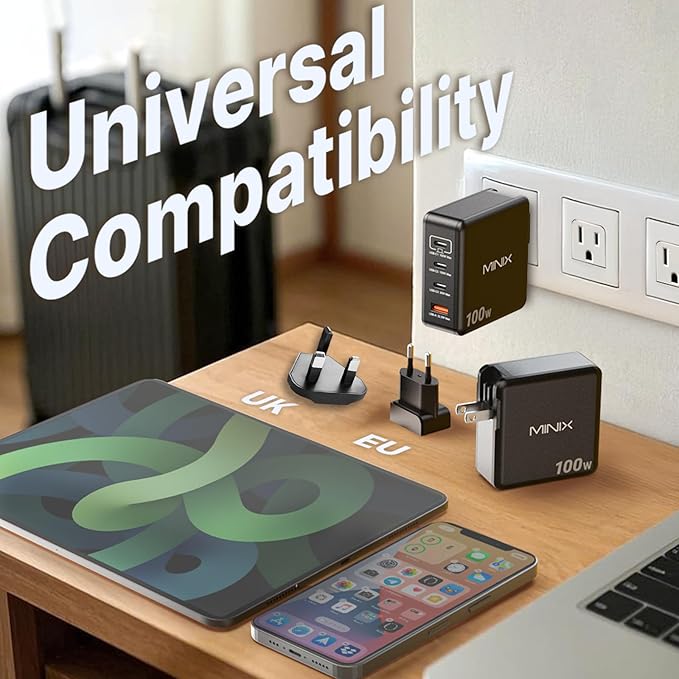 MINIX 100W USB C Charger, 4-Port Fast GaN Charger, Compact Foldable Wall Charger - Image 4