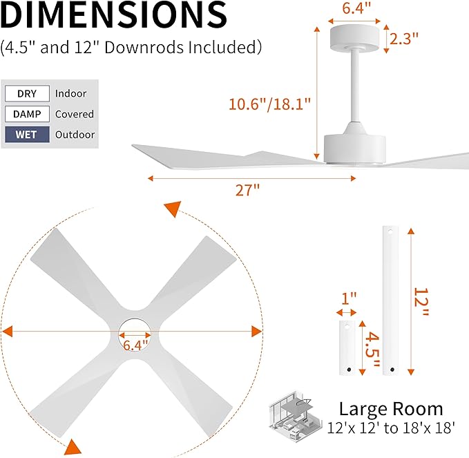 WINGBO 54" Wet Rated Outdoor Ceiling Fan - Image 4