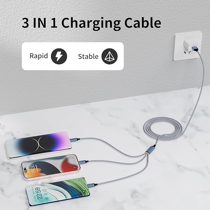 IDISON Multi Charging Cable, 3 in 1 Charging Cable Nylon Braided Multiple USB - Image 5