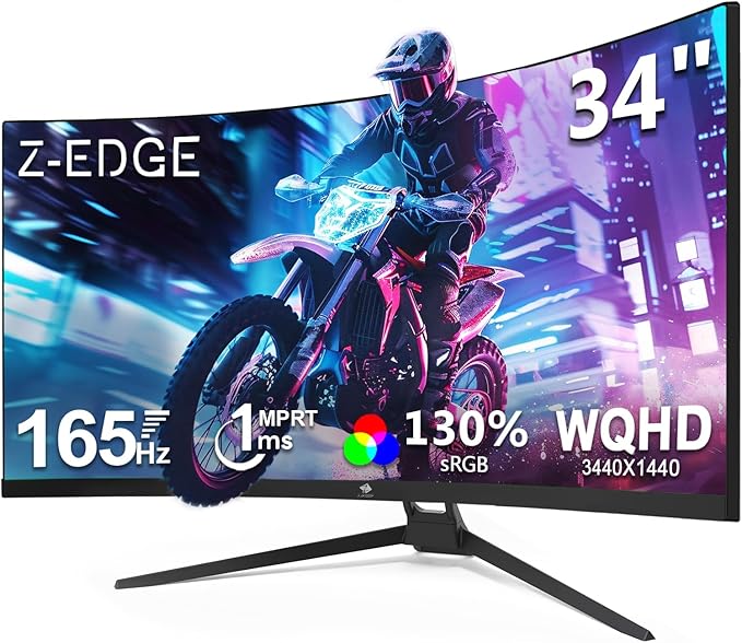 Z-Edge 34" Curved Gaming Monitor, WQHD 1440P 165Hz 144Hz PC Monitor, MPRT 1ms by ZZ-EDGE