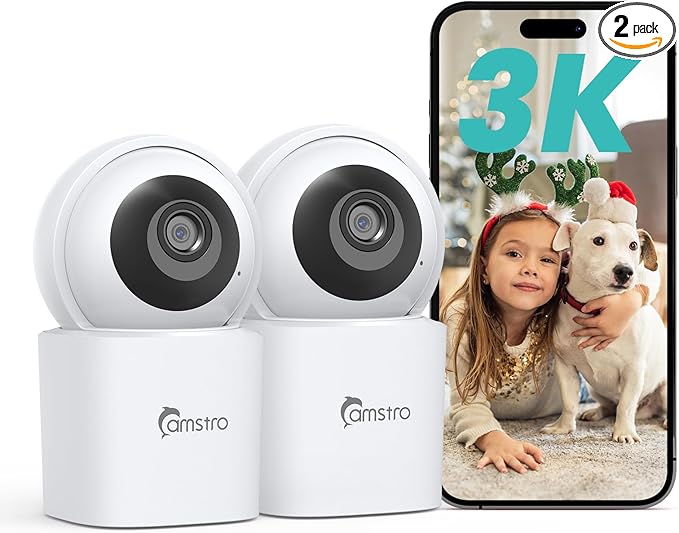 CAMSTRO 3K Indoor Security Camera 2 Pack, 360° Pan/Tilt WiFi Camera by CAMSTRO