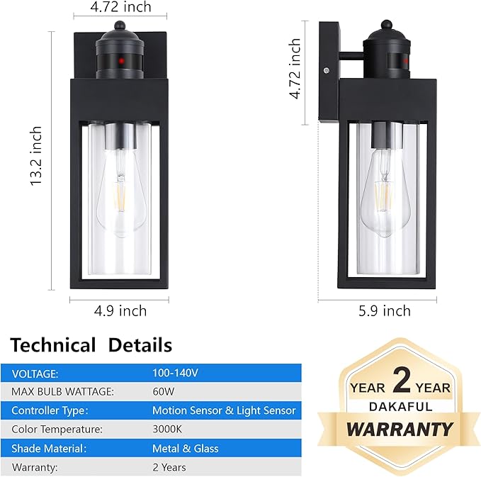 LWSOY Motion Sensor Outdoor Wall Lanterns 2 Packs, Upgrade Dusk to Dawn - Image 6