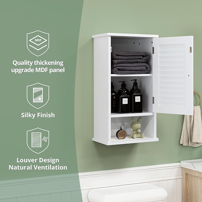 Small Bathroom Wall Cabinet, Slim Single Louvered Door Narrow Over The Toilet - Image 4