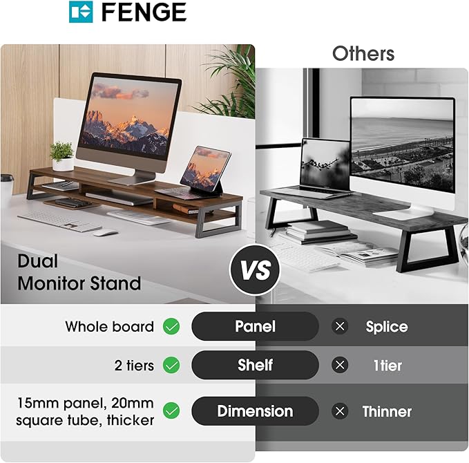 Fenge Dual Monitor Stand for Desk, 42.5in Large Monitor Riser for 2 Monitors - Image 5
