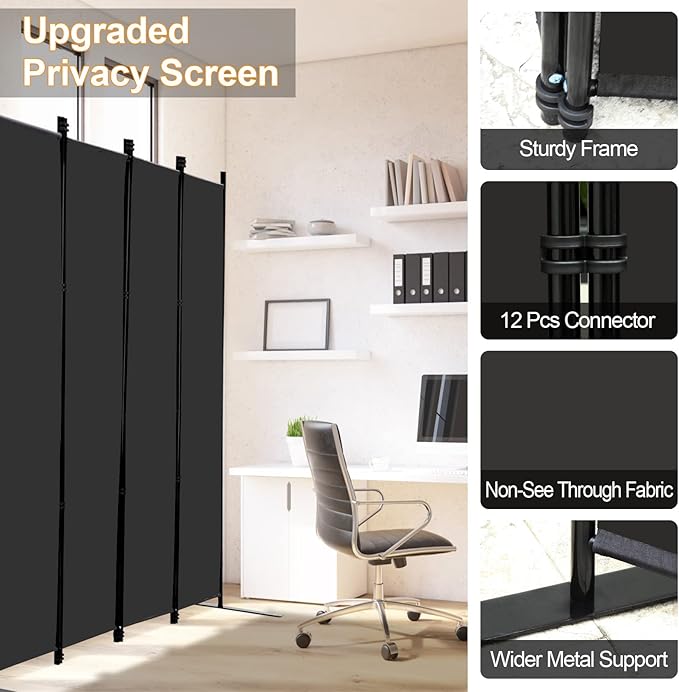 MAYOLIAH 6 Panel Folding Privacy Screen 9ft Wide, 6ft Tall Partition Room - Image 3