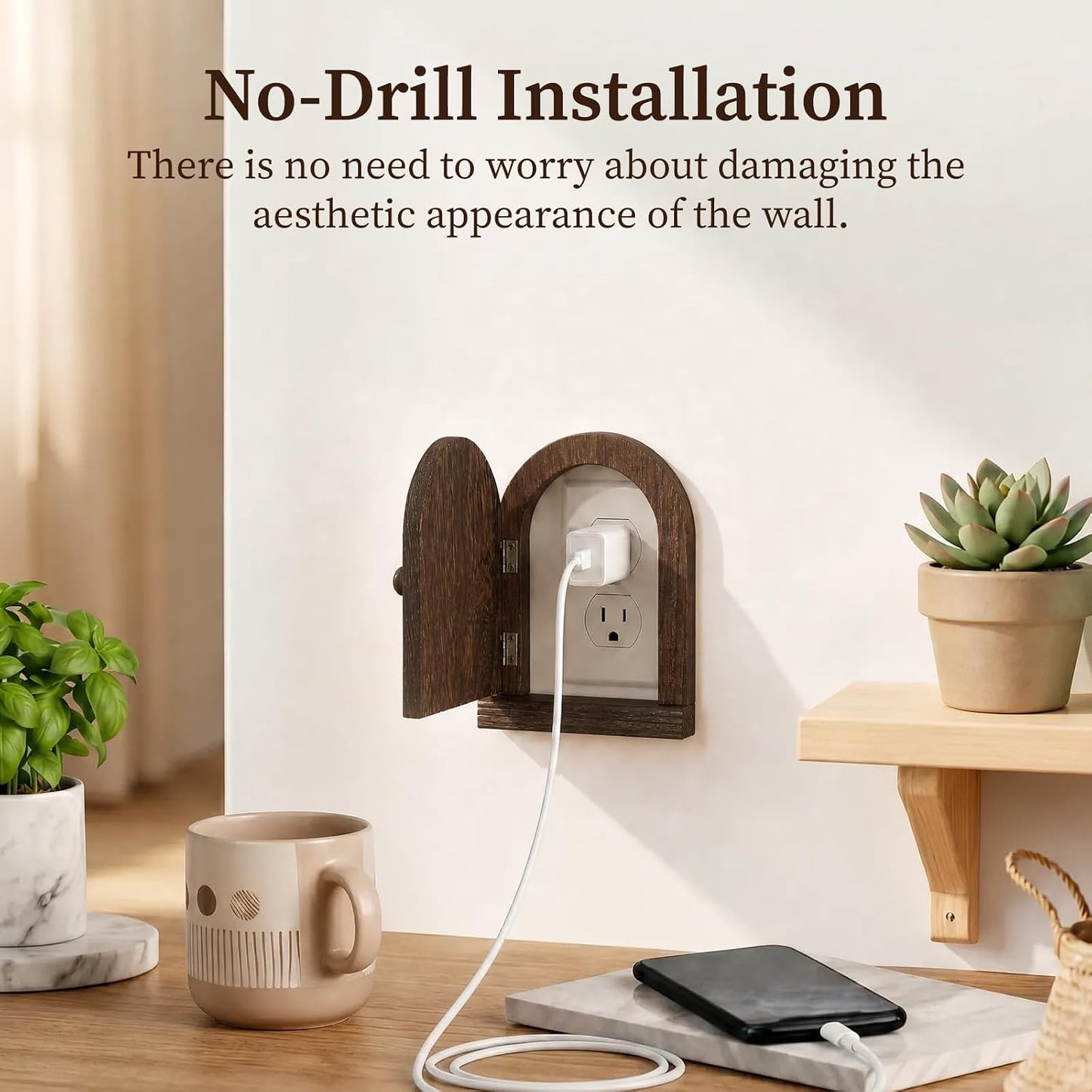 2 Pack Fairy Door Outlet Covers, Wooden Outlet Covers, Wood Door Shape Romantic Fairy Doors Outlet Cover Plate, No Drilling Outlet Cover Plates, Decorative Wall Outlet Cover for Children and Pets
