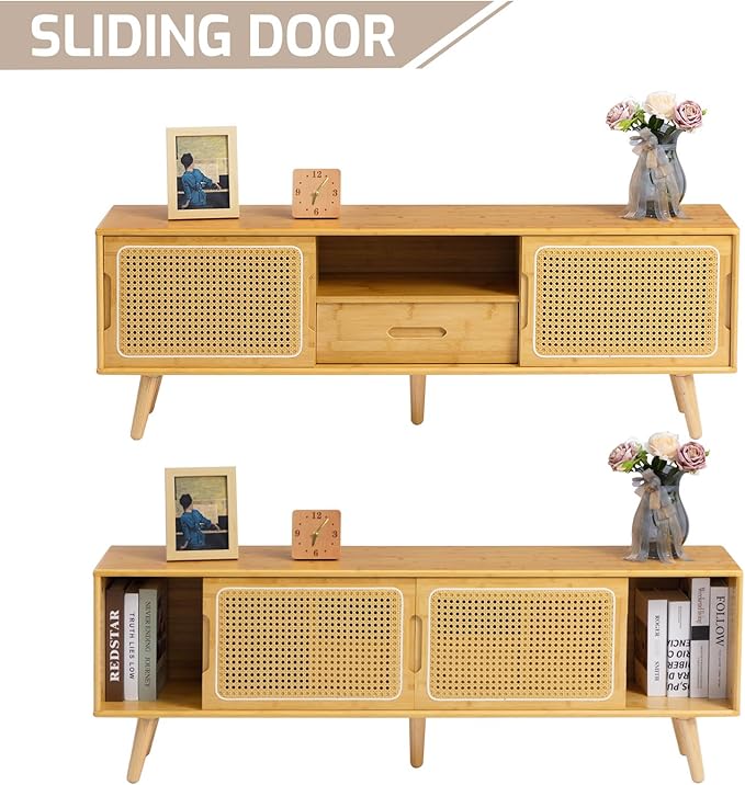 HollyHOME Bamboo TV Stand with Storage - Image 5