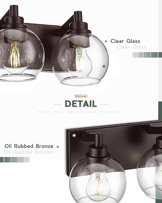 METWET Oil Rubbed Bronze Bathroom Light Fixtures, 6-Light Bathroom Vanity - Image 3