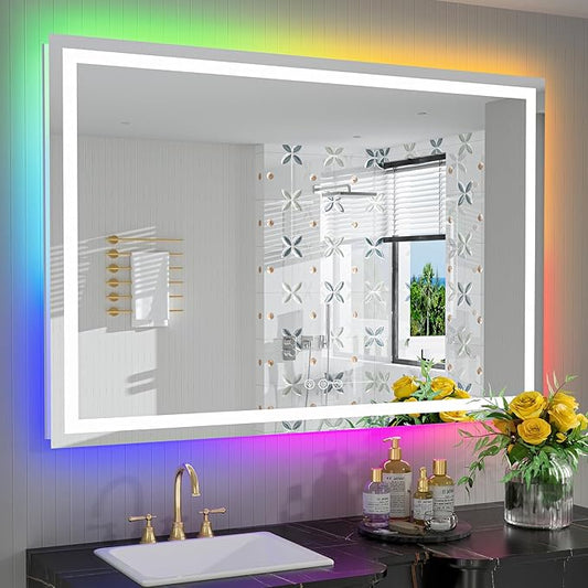 YEELAIT 55x40 Inch RGB LED Bathroom Mirror Front Light and RGB Backlit Lighted by YEELAIT