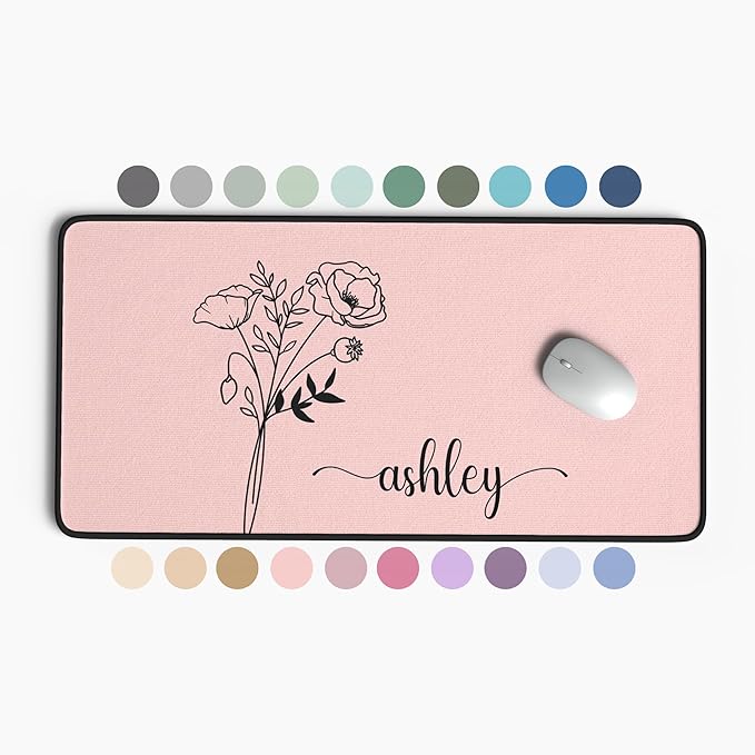 Hilis Personalized Gift Custom Mouse Pad, Personalized Birth Flower, Color and by HilisJewelry