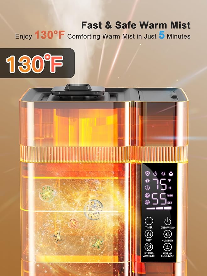 Zeova 13L/3.4Gal Humidifiers for Bedroom, Ultrasonic Warm & Cool Mist - Image 3
