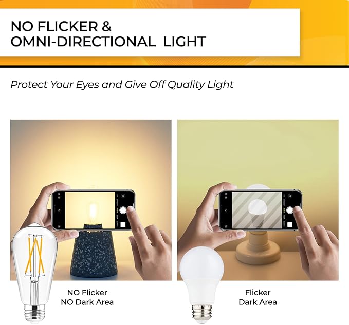Hizashi Edison Bulb 60 Watt LED, 2700K Dimmable LED Light Bulbs E26 Base - Image 5