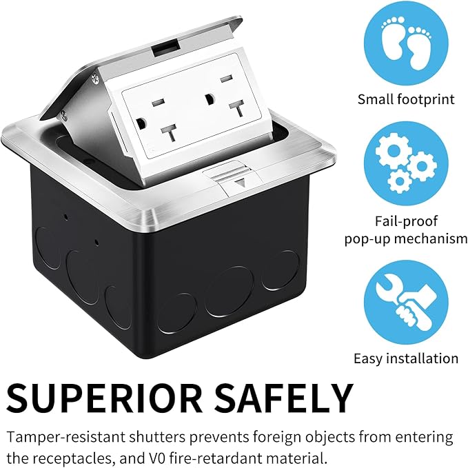 Vagueior Recessed Floor Electrical Outlet Kit, Waterproof Electrical Outlet - Image 4