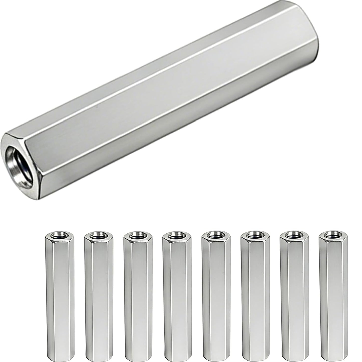 304 Stainless Steel Metric hex Coupling Nuts M6 x 1.0-Pitch 50mm 8 Pcs | Coupling Nuts,rod extension nut,metric threaded stud connector,long hex nut,bolt extender,DIY assembly hardware