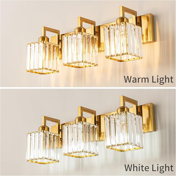 FDPBY Modern Bathroom Vanity Light 3-Lights Gold Crystal Wall Lamp Bathroom - Image 4