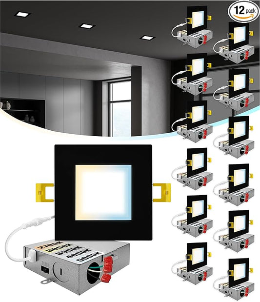 NUWATT 12 Pack 4 Inch Square Ultra-Thin LED Recessed Lighting, Selectable by NUWATTLighting