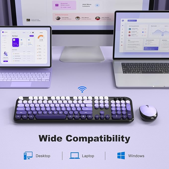 MOFII Wireless Keyboard and Mouse Combo, Full Size 2.4G Retro Round Computer - Image 2
