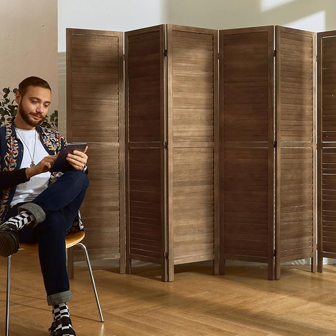 Room Dividers and Folding Privacy Screens, Wood Louvered Separators Divider Wall - Image 4