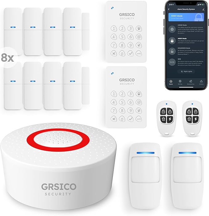 GRSICO Wireless Home Alarm System 15-Piece Kit, WiFi Alarm System by GRSICODirect
