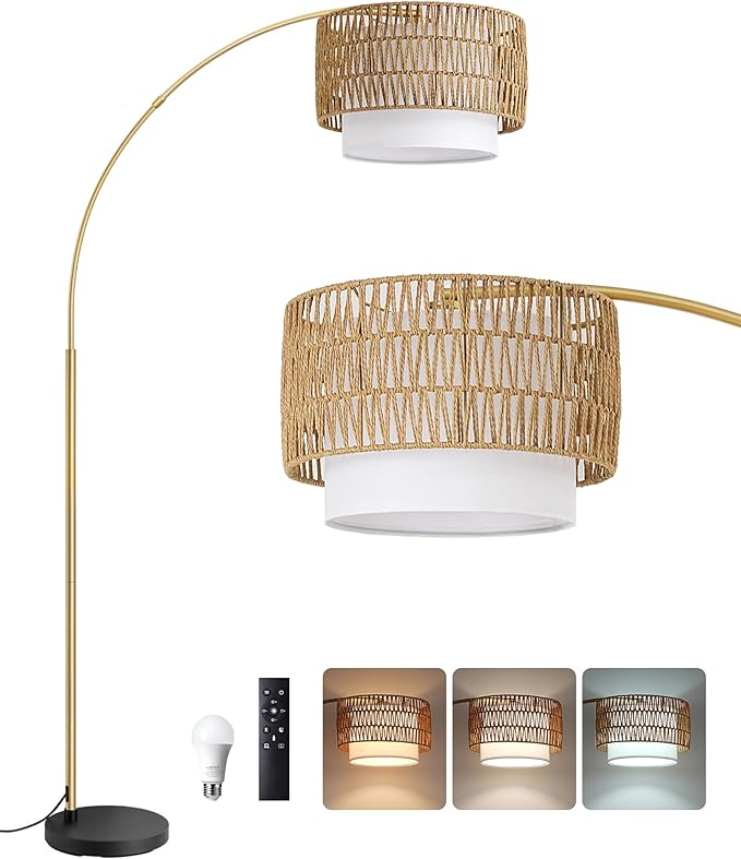 EDISHINE Gold Floor Lamps for Living Room, Boho Rattan Standing lamp - Image 8
