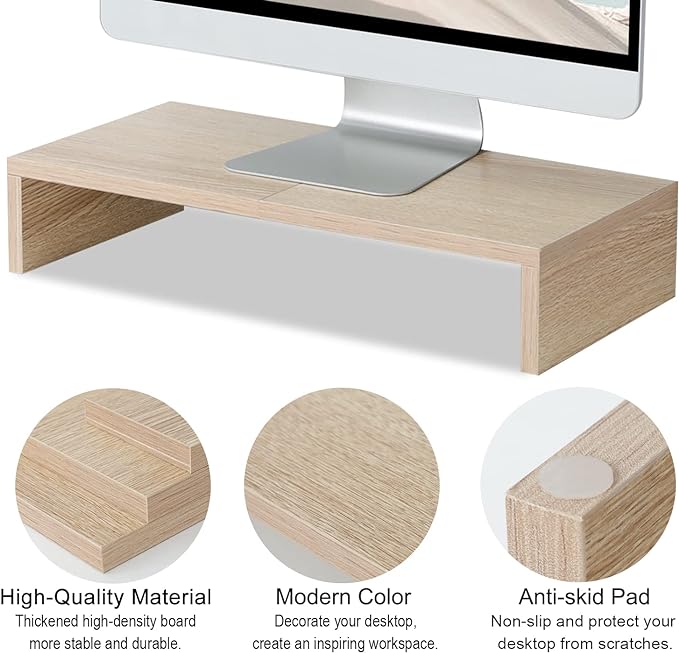 TEAMIX 20 Inch Wood Monitor Stand Riser, Wooden Desktop Stand - Image 4