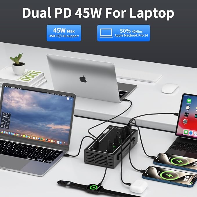 580W USB Charging Station, 20 Port USB C Charger Block, Fast Charging Station - Image 4