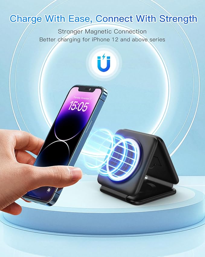 Magnetic Wireless Charger for iPhone: Fodable 3 in 1 Charging Station for - Image 7
