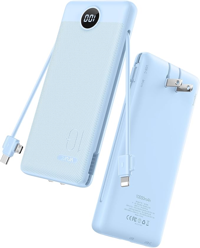 VRURC Portable Charger with Wall Plug and Cables, 10000mAh Power Bank with by Home