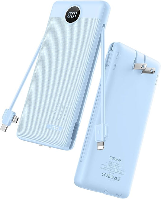 VRURC Portable Charger with Wall Plug and Cables, 10000mAh Power Bank with by Home