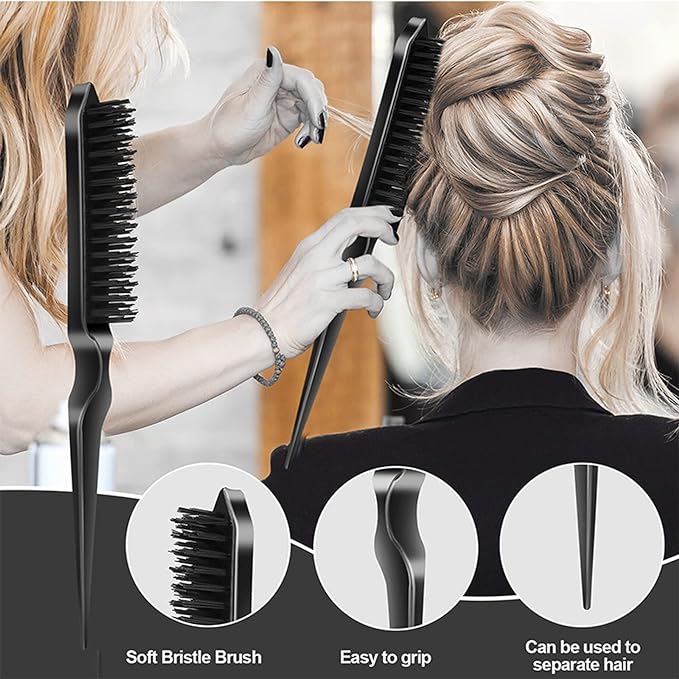 SWEET VIEW 3 Pcs Slick Back Hair Brush, Rat Tail Comb, Edge | Bristle Brush - Image 5