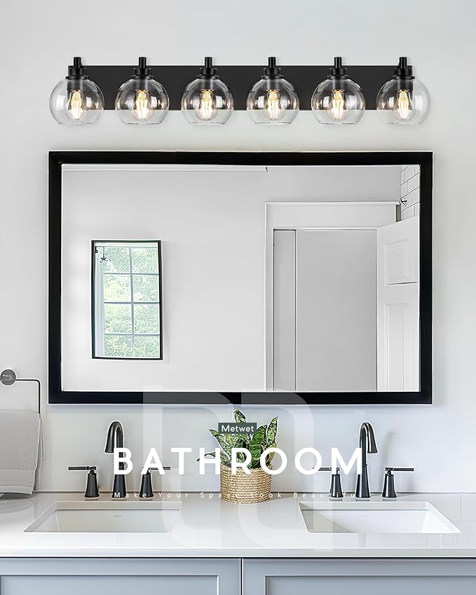 METWET Bathroom Light Fixtures, 6 Light Matte Black Vanity Light, 38 Inch - Image 5