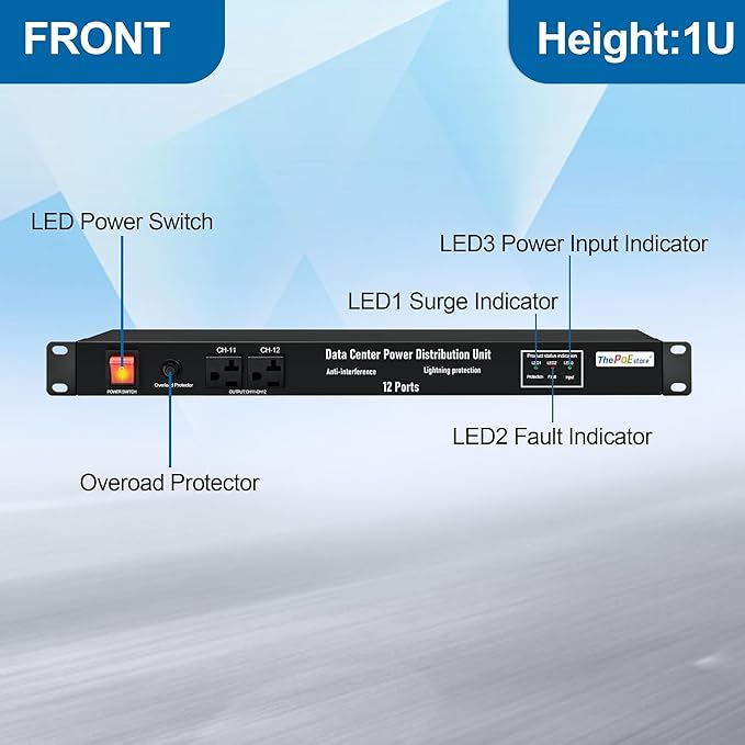 ThePoEstore 1U PDU Network Servers Surge Protector Power Distribution Unit - Image 2