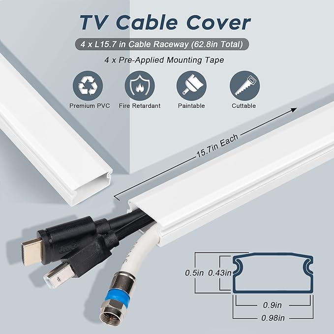 YCLYC 62.8in Cable Cover Wall, Paintable Cord Cover Wall Kit, Cord Hiders - Image 2