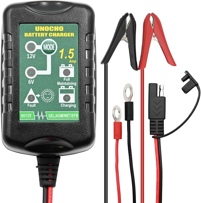 6V 12V Battery Charger 1.5A Automatic Battery maintainer trickle Battery by Unocho