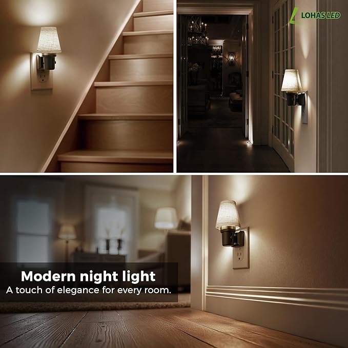 L LOHAS LED Night Lights Plug into Wall, Linen Fabric Round Platform Decor - Image 7