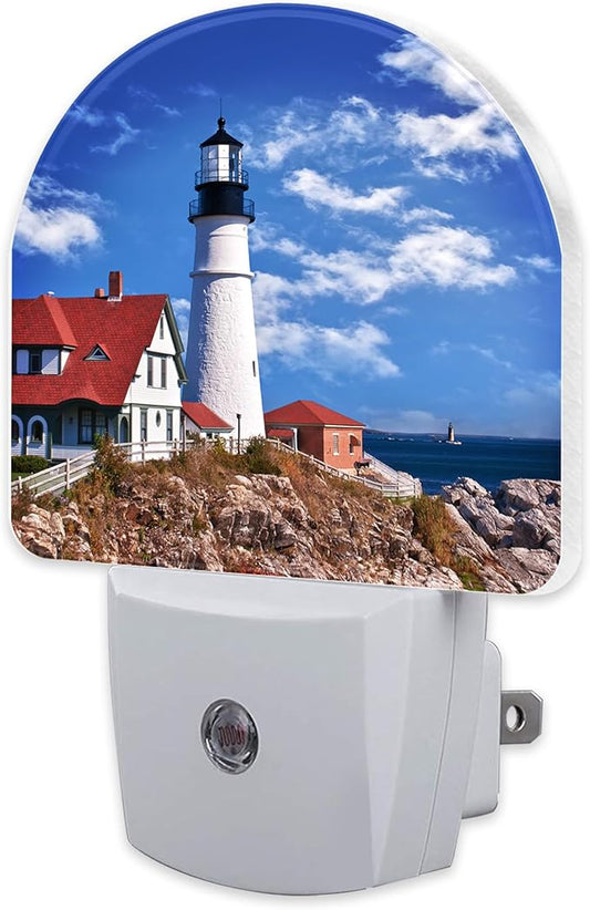 sndheke Beautiful White Lighthouse Night Light Plug into Wall, Ocean Seaside by sndheke
