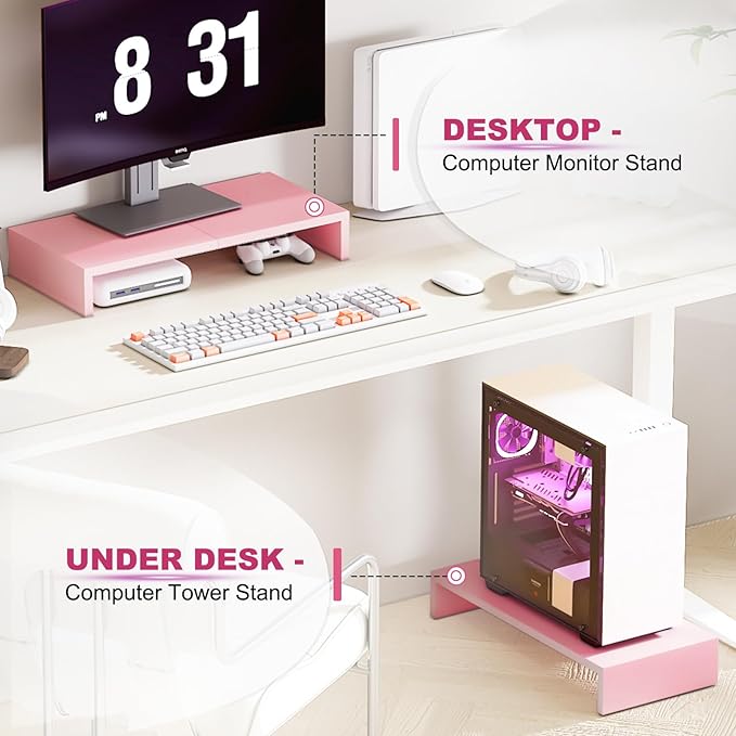 TEAMIX Pink Monitor Riser-20L inch, Wood Monitor Stand - Image 5