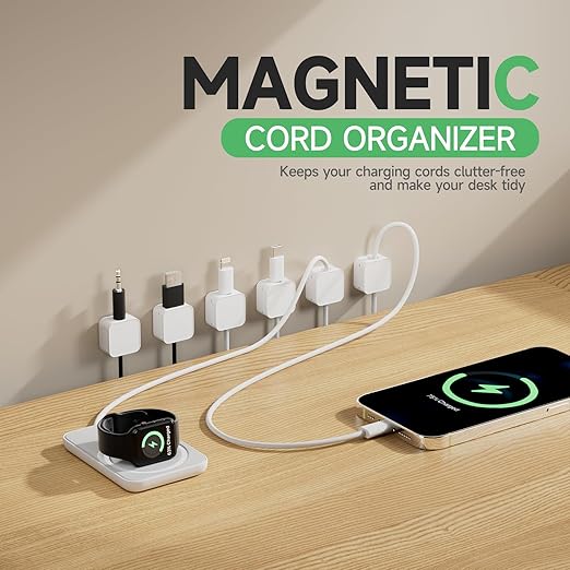9 White Magnetic Cable Clips, Under Desk Cable Management, Cord Holder - Image 2