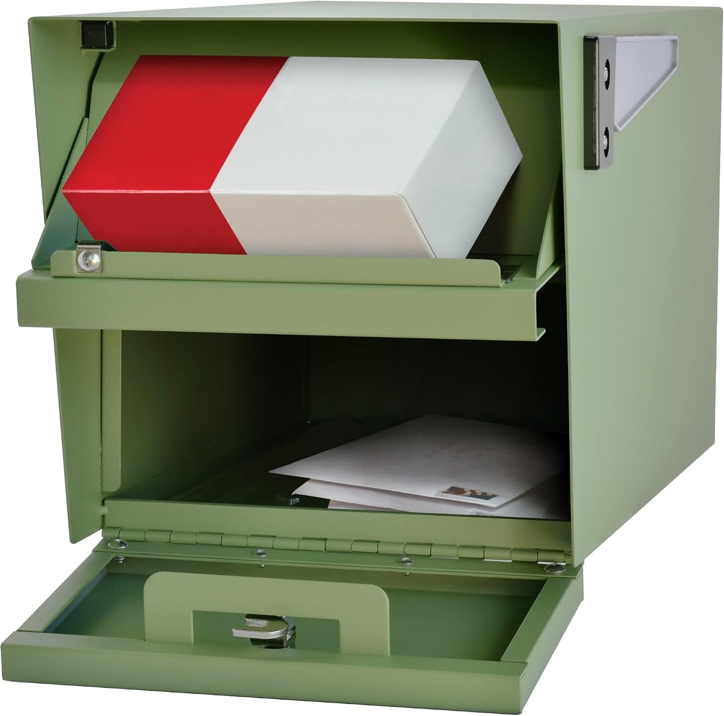 Mail Boss Mail Manager Mid Century Modern Locking Post Mount Mailbox | Patented anti-pry lock, accepts small packages, USPS approved, vandal-resistant galvanized steel curbside design.