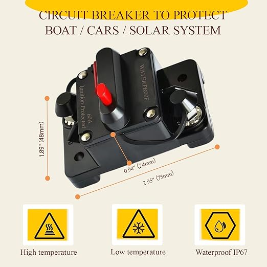 60 Amp Circuit Breaker with 6 AWG 1/4" Ring Terminal - Image 2