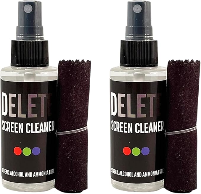 Delete Screen Cleaner Spray Kit, 2 Pack, 2oz Bottle and 2x 6"x6" Microfiber by DELETE